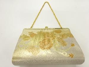 リサイクル　檜扇に牡丹模様織出し和装バッグ